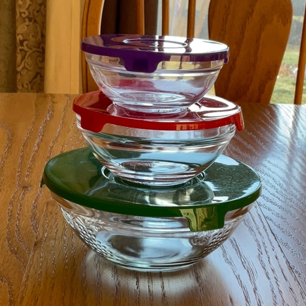 Glass Storage Bowl Set with Colorful Lids